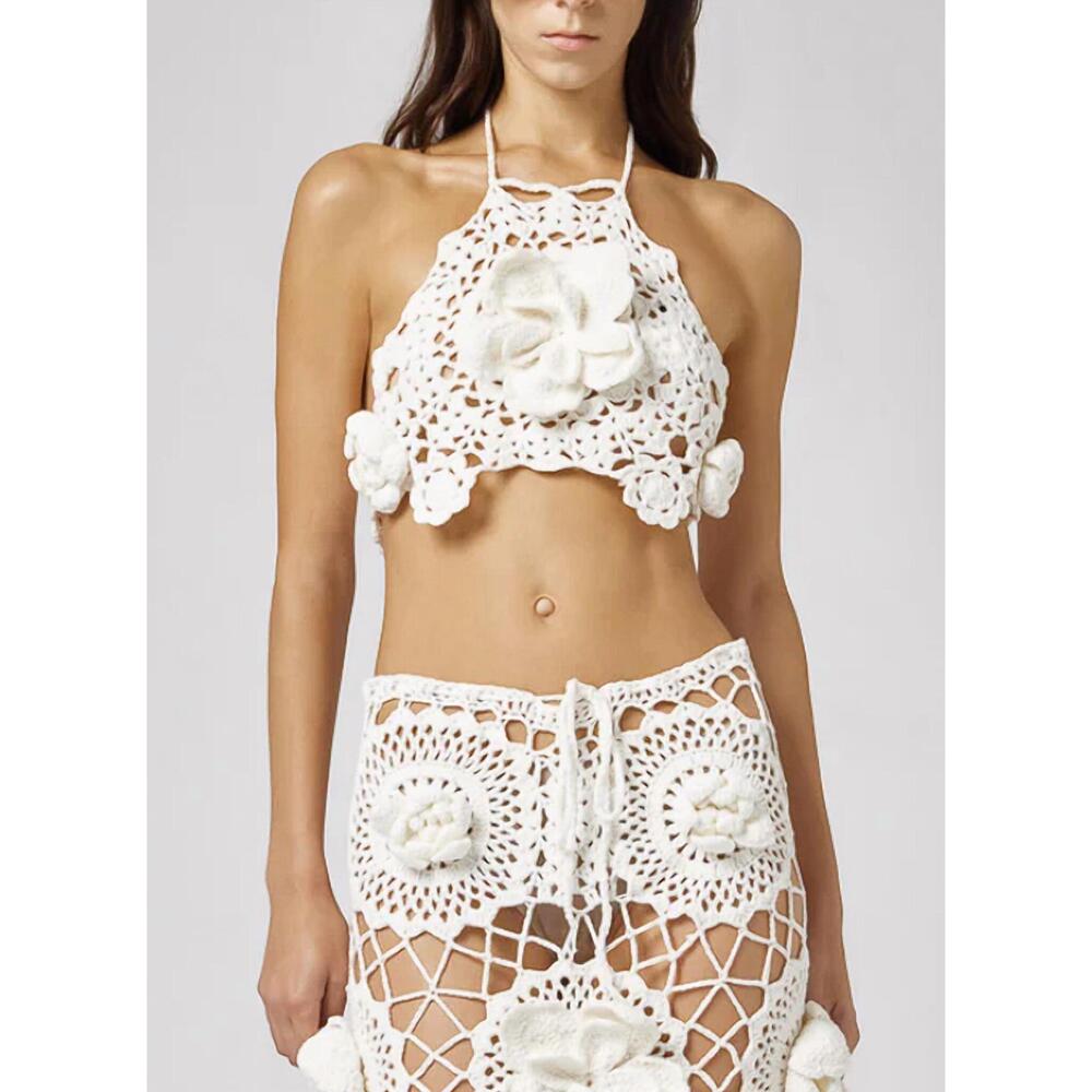 NEW GIUSEPPE DI MORABITO crochet flower top in white